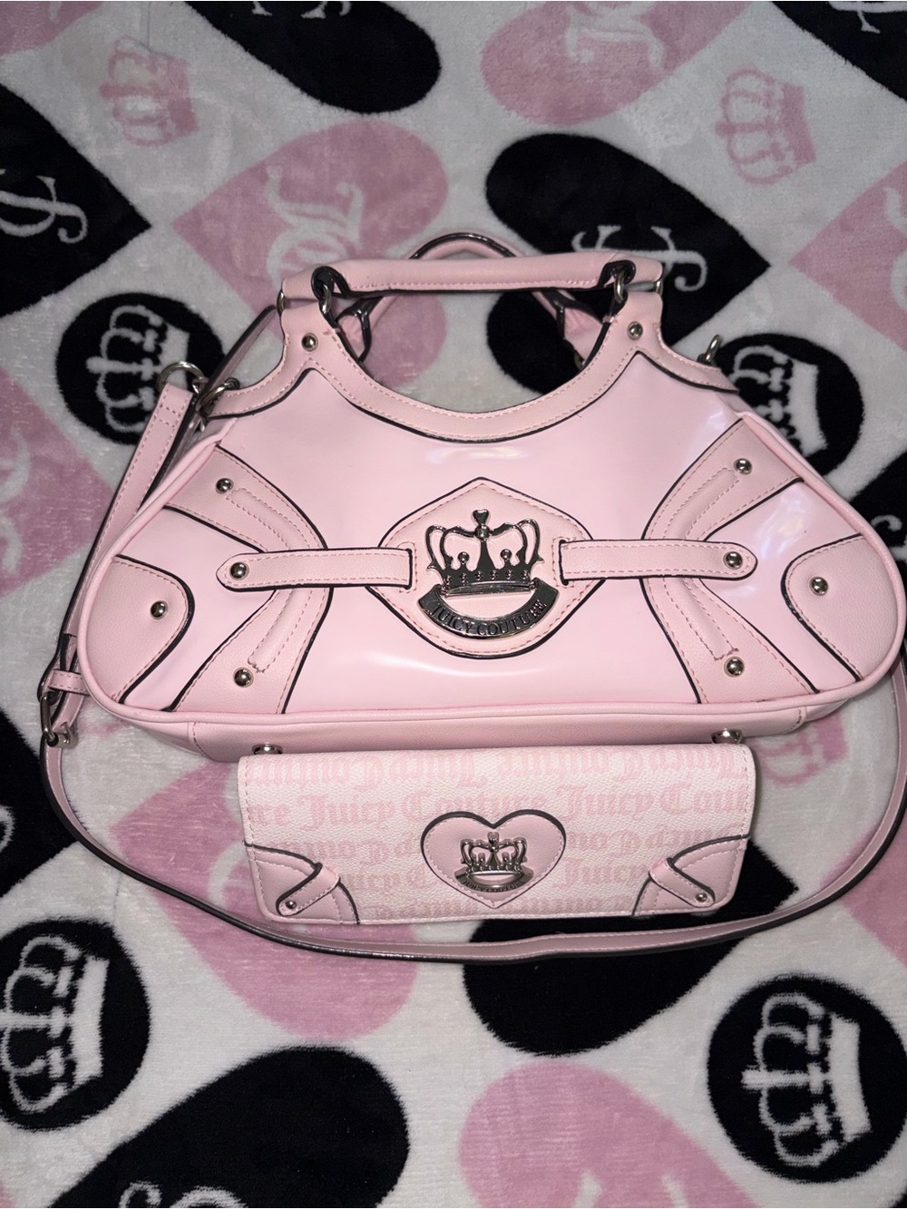 Juicy Couture Light Pink Patent Satchel with Matching Logo Wallet